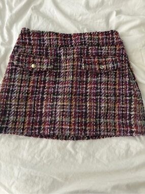 LOFT Multicolor Tweed Mini Skirt with Gold Buttons